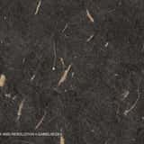 Close-up flat texture of dark grey recycled craft paper featuring highly visible, scattered light brown organic fibers and flecks.