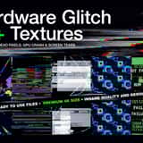 Cover graphic for the 60+ Hardware Glitch 4K Textures pack, displaying a chaotic collage of broken LCD screens, GPU crashes, and corrupted system error overlays on a black background.