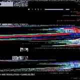 Dark hardware glitch texture overlay showing corrupted white and red system code, fragmented text, and horizontal digital artifacts resembling a catastrophic system failure or kernel panic.