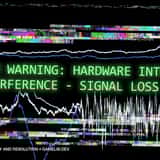 Cyberpunk hardware glitch overlay featuring glowing green text that reads System Warning Signal Loss 99 percent, surrounded by heavy white static waveforms and colorful digital screen tearing.