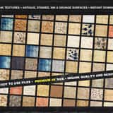 A massive grid preview displaying over 100 different vintage paper 4K textures, including stained parchment, grunge surfaces, blue dyed paper, and antique letters.