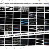 A massive grid preview showcasing over 60 high-resolution modern glitch overlay textures, featuring digital artifacts, chromatic aberration, and pixelated screen errors on black backgrounds.