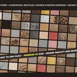 A massive grid preview showcasing over 100 high-resolution raw cardboard textures, featuring corrugated boards, torn packaging, flecked fiberboard, and painted paper surfaces.