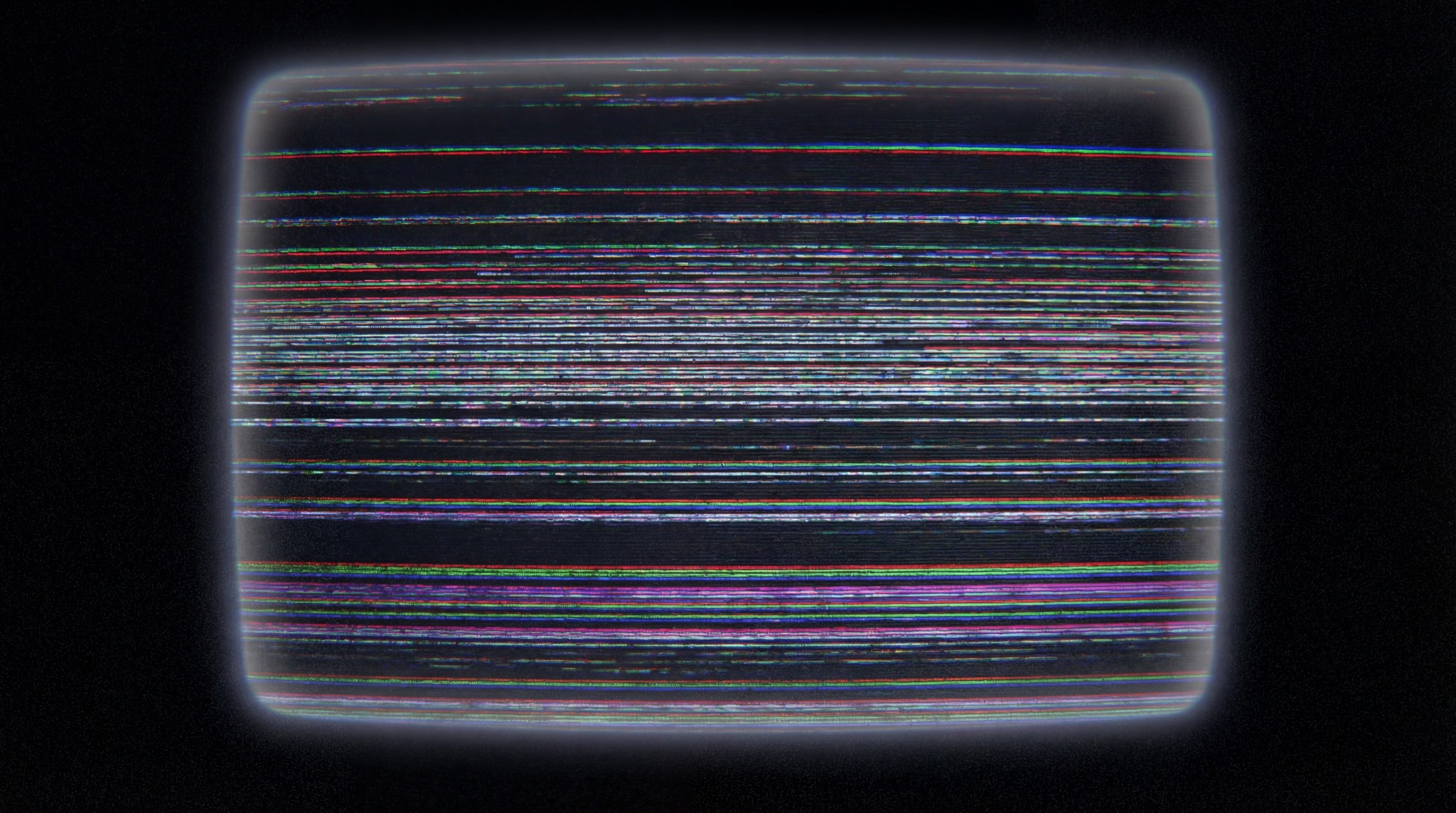 A high-resolution 4K texture featuring horizontal CRT tracking error lines with subtle RGB color fringing and analog screen bleed.
