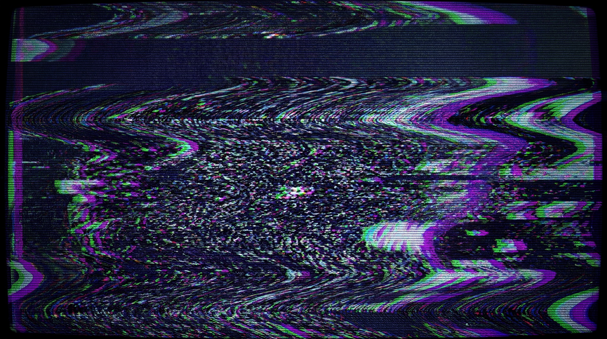A 4K 4K texture of warped VHS magnetic tape distortion with static noise and chromatic aberration.