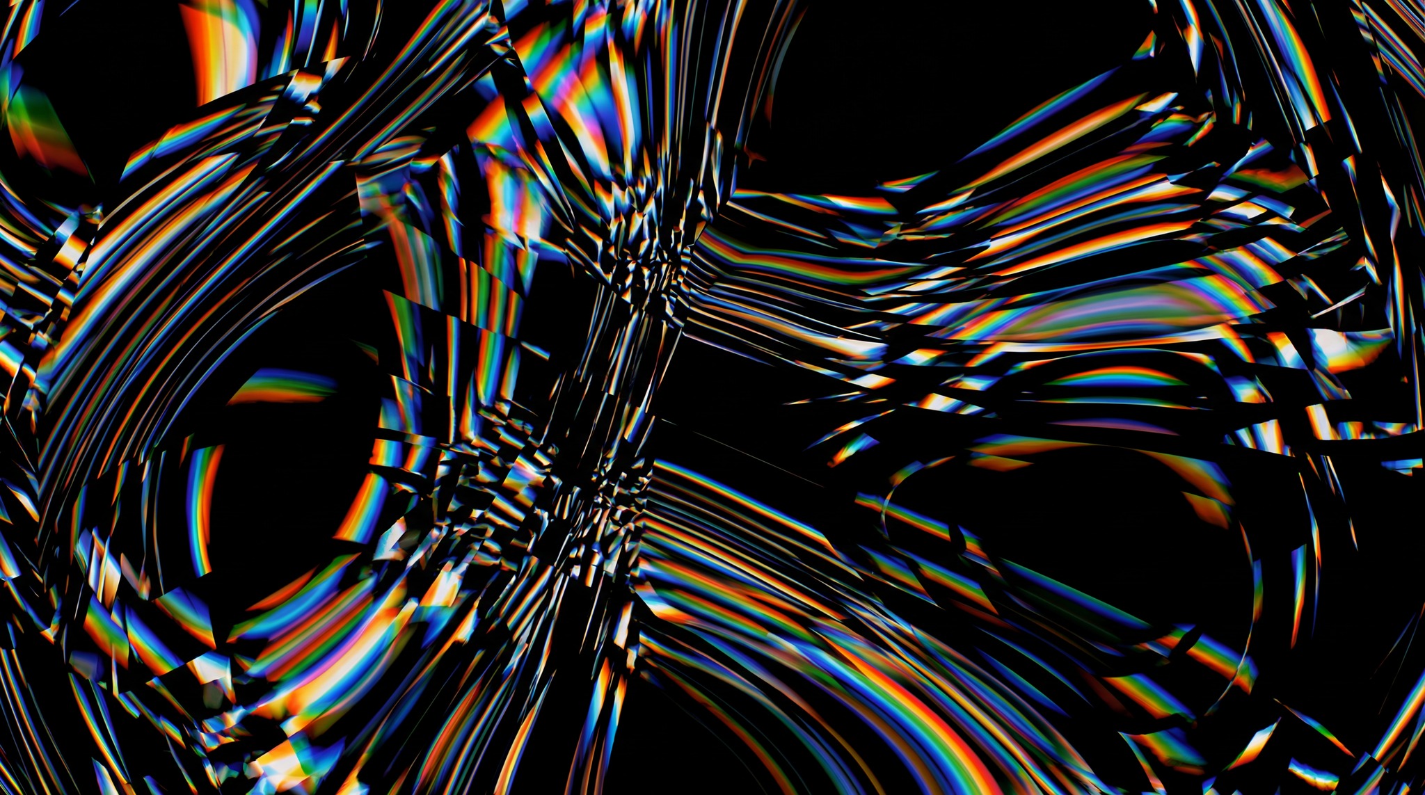 Abstract 4K texture with swirling, distorted chromatic aberration and liquid datamosh effects against a black background.