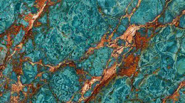 A dark teal marble texture with intricate, thin copper-colored veins running throughout.