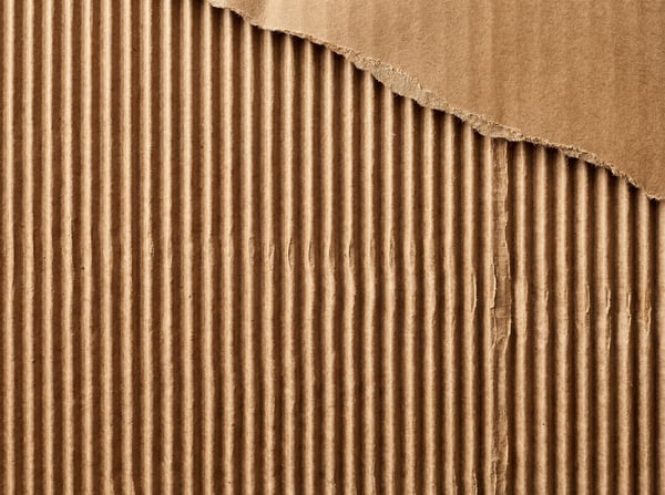 Close-up view of a rippled brown cardboard surface with a torn upper section.