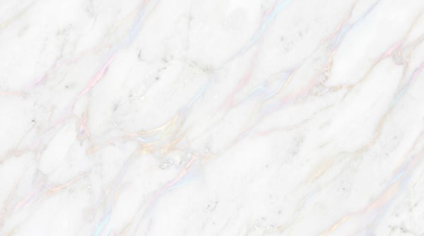 A seamless 4K texture of white marble with delicate, iridescent veins showing subtle pink, blue, and gold hues.